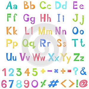English alphabets and numbers in many colors photo