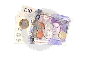 English banknotes and coins