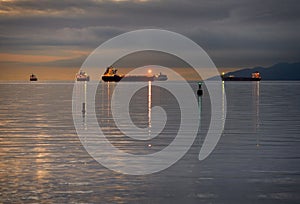 English Bay Freighters at Night