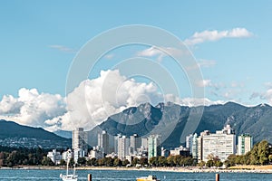 English Bay view from Kitsilano Beach in Vancouver, Canada