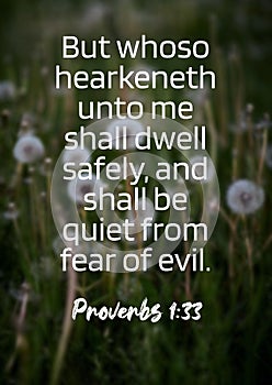 English Bible Vereses ` But whoso hearkeneth unto me shall dwell safely, and shall be quiet from fear of evil. - Proverbs 1:33 photo