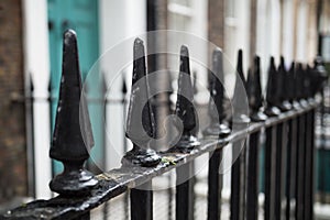 English black fence close up Doughty Street, London, UK