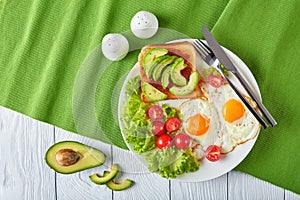 English breakfast - fried eggs, toast, salad