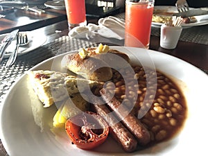 An English breakfast in a hotel in Sri Lanka.