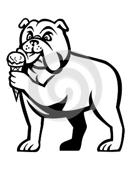 English Bulldog Licking Ice Cream Cone Cartoon Mascot
