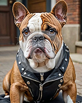 English bulldogs, dressed in leather biker assi photo