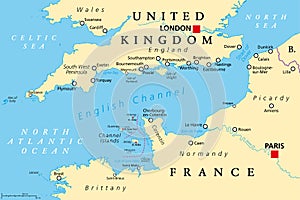 English Channel, political map, busiest shipping area in the world photo