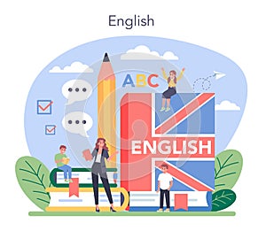 English class concept. Study foreign languages in school. Grammar