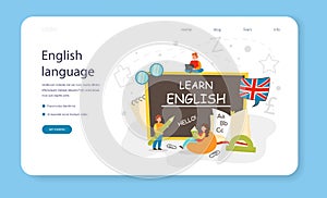 English class web banner or landing page. Study foreign languages in school