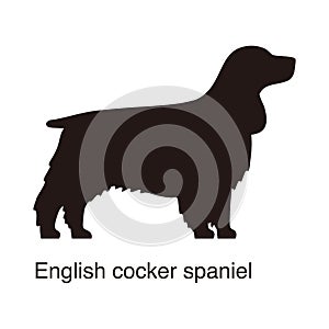 English cocker spaniel dog silhouette, side view, vector illustration