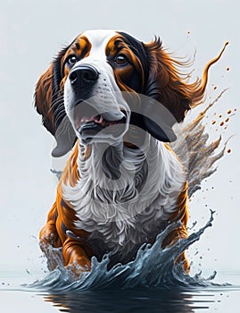 English Cocker Spaniel Dog white background Splash Art 1