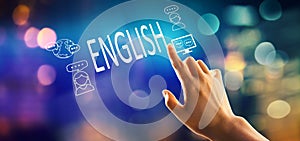 English concept with hand pressing a button