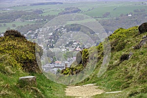 English countryside landscape: houses, trail, bush