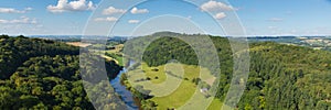 English countryside Wye Valley and River Wye between the counties of Herefordshire and Gloucestershire England UK panoramic view