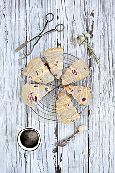 English Cranberry or Cherry Tea Scones Shot From Top Down