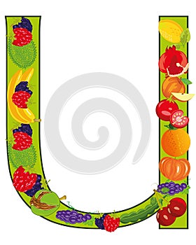 English decorative letter U from fruit and vegetables