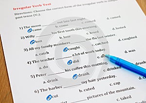 English exam on table