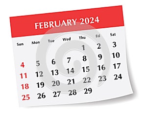 ENGLISH February 2024 calendar. Vector illustration