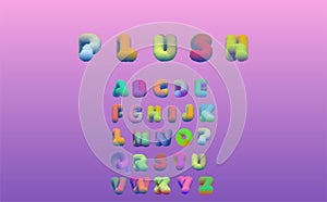 English fluffy alphabet in 3d style. Creative vector font design.