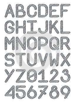 English font typeface capital letters and numbers pencil lines gray