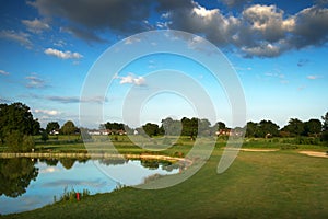 English golf course with lake
