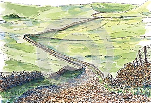 English hilly meadows and stony road photo