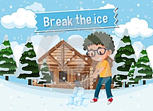 English idiom with picture description for break the ice