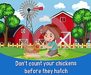 English idiom with picture description for don`t count your chickens before they hatch