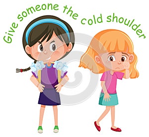 English idiom with picture description for give someone the cold shoulder on white background