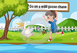 English idiom with picture description for go on a wild goose chase