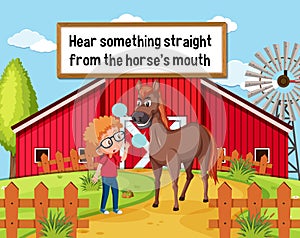 English idiom with picture description for hear something straight from the horse\'s mouth