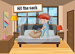 English idiom with picture description for hit the sack