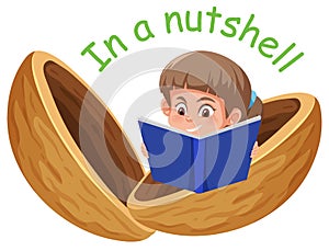 English idiom with picture description for in a nutshell on white background