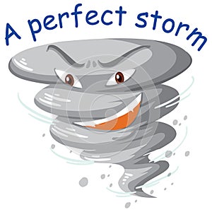 English idiom with picture description for a perfect storm on white background