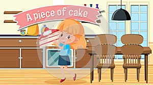 English idiom with picture description for a piece of cake