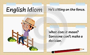 English idiom he\'s sitting on the fence template