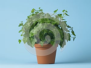 English Ivy in green pot on blue backdrop