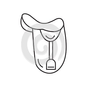 English jumping saddle or dressage saddle flat outline icon. Minimal logo for horse riding school, yard or farm. Vector