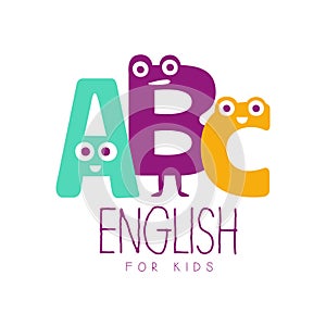 English for kids logo symbol. Colorful hand drawn label