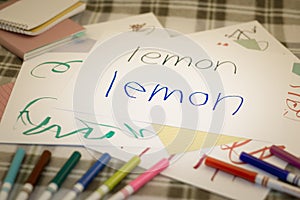 English; Kids Writing Name of the Fruits for Practice