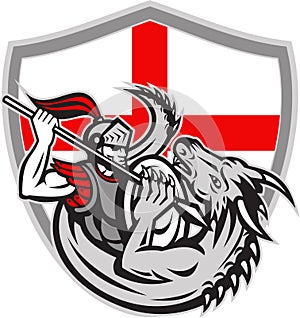 English Knight Fighting Dragon England Flag Shield Retro