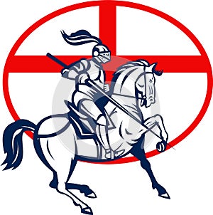 English Knight Riding Horse England Flag Circle Retro