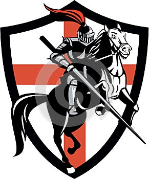 English Knight Riding Horse England Flag Retro