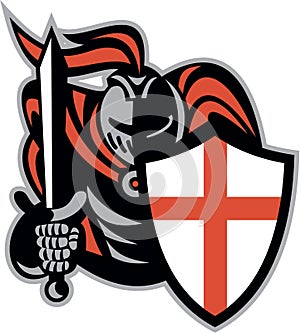 English Knight With Sword England Shield Retro