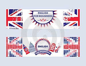 English language center online communication courses for begginers vector illustration. English language advertising