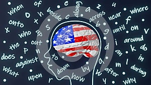 English learning American pronunciation Foreign language USA Online school Brain grammar accent speaking 3d rendering