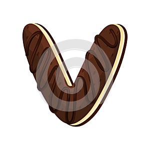 English letter V from three-layer chocolate cookies. Vector illustration on white background.