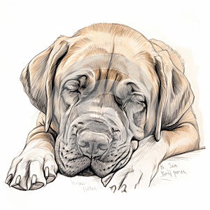 English mastiff dog resting portrait sketch, drawing color photo