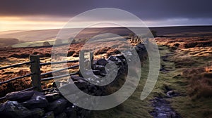 English Moors: Serene Stone Fence In The Morning Mist