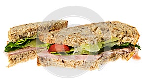 English multigrain bread ham sandwich with bite